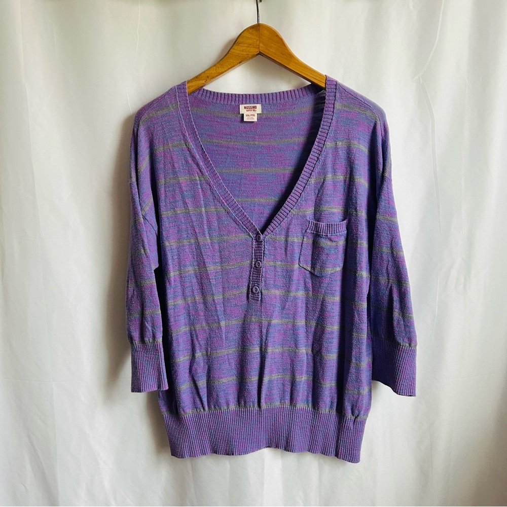 twee pastel purple & green striped half sleeve knit sweater blouse